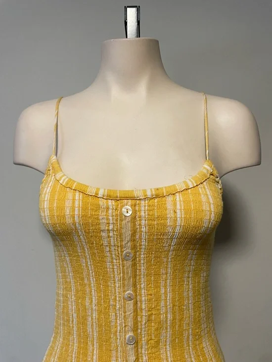 Patrons Of Peace Boho Crinkle Shell Front Button Ruffled Sun Dress Bodycon - Picture 3 of 6